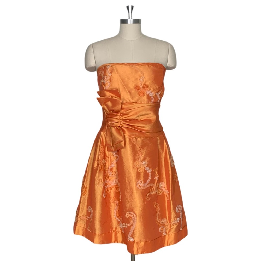 Strapless Orange Satin Dress with Bow